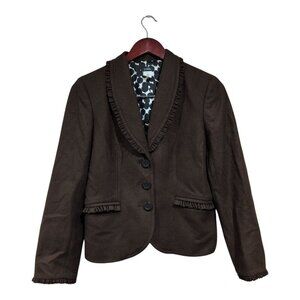J CREW Blazer Womens Sz 6 Wool Cashmere Blend Ruffled Cropped Career Capsule Y2K